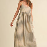 Stripe Pattern Long Dress - Beige
