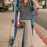 Ruffle Detail with Plaid Fabric Pants