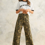 Camouflage Print Straight Leg Pants