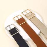 Rectangle Cutout Buckle Vegan Leather Belt: Multiple Colors