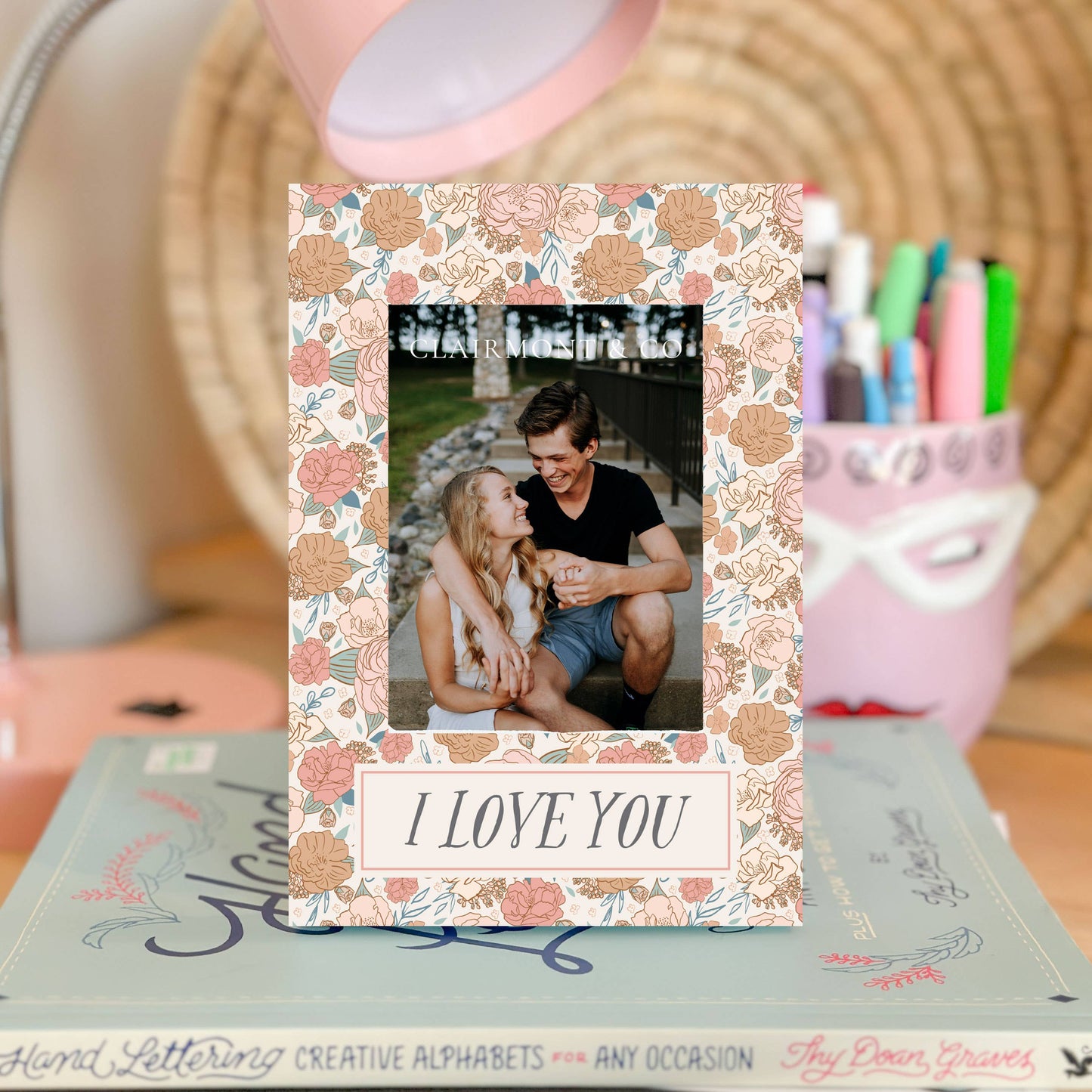 I Love You Floral Pattern Picture Frame