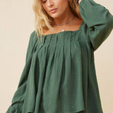 Square Neck Box Pleat Detail Top