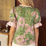 Kelly Striped Ruffle Detailed Floral Jaquard Blouse