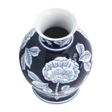 Blue Ceramic Floral Round Chinoiserie Vase