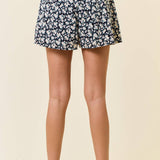Floral Print Drawstring Waist Wide Leg Short
