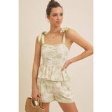 Floral Print Cotton Linen Shorts with Contrast Hem