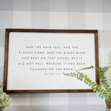 And the Rain Fell, and the Floods Came Sign