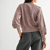 Washed Brown Cable Knit Cardigan