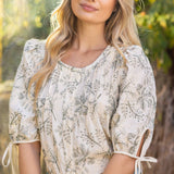 Luann Floral Embroidery Pintuck Detail Top