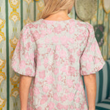 Floral Jaquard Puff Sleeve Top
