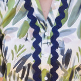 Wavy Trim Button Down Print Top