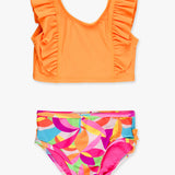 Neon Tropical Adventure Waterfall Tankini 2-Piece Swimsuit with Signature Rear Ruffles: Multi-Color