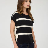 Stripe Side Tie Short Sleeve Knit Sweater