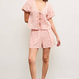 Tie Front Balloon Short Sleeve Top