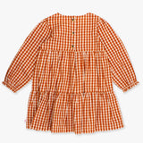 Girls Classic Rust Gingham Woven Long Sleeve Tiered Twirl Dress