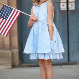 Blue & White Gingham Pocket Ruffle Summer Dress