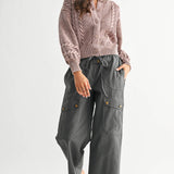 Washed Brown Cable Knit Cardigan