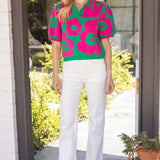 V-Collared Ribbed Floral Knit Top