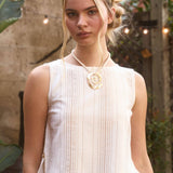 Stripe Sleeveless Side Button Detail Top
