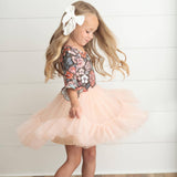 Kids Brown & Peach Vintage Floral Tulle Fall Dress