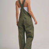 Vintage Leopard Overall Jumpsuit with Barrel Leg | Vintage Olive