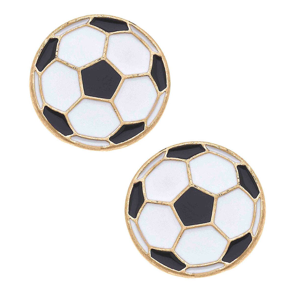 Soccer Ball Enamel Stud Earrings in Black & White