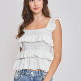 Red Ruffled Knit Sleeveless Top