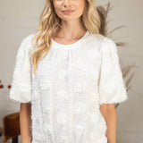 Stripe Textured Metallic Detail 3D Floral Top