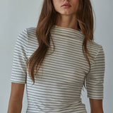 Knit Mock Neck Short Sleeve Top | Cream Black