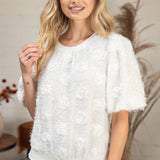 Stripe Textured Metallic Detail 3D Floral Top