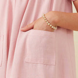 Girls Patch Pocket Square Neck Ruffled Dress