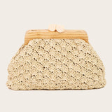 Straw Braided Wooden Frame Clutch Bag: Multiple Colors