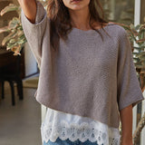 Knit Sweater Short Sleeve Pullover with Lace