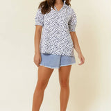 Jacquard Dot Print Short Sleeve Blouse