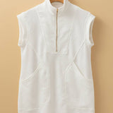 Textured Half Zip Cap Sleeve Dress