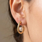 Open Teardrop Hoop With Pearl Earrings