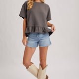 Ruffled Peplum Hem Boxy Swing Knit Tee