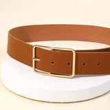Faux Leather Rectangle Cutout Buckle Fashion Belt: Black