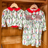 Girls Smocked Red Nutcracker Scalloped Collar Dress