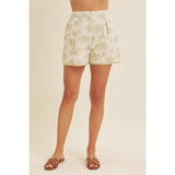 Floral Print Cotton Linen Shorts with Contrast Hem