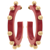 Kelley Studded Metal and Resin Hoop Earrings: Fuchsia