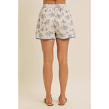 Floral Print Cotton Linen Shorts with Contrast Hem