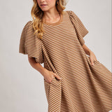 Puff Sleeve Billowy Silhouette Striped Dress