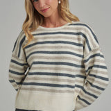 Multi Color Stripe Basic Casual Daily Sweater Top