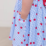 Girls Apple Orchard Gingham Short Sleeve Knit Twirl Dress