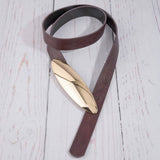 Vegan Leather Oval Long Plate Buckle Belt