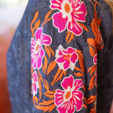 Embroidered Raglan Sleeve Floral Textured Top
