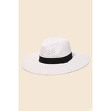 Straw Braided Black Ribbon Strap Sun Hat