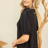 Shoulder Bow Detail Solid Eyelet Knit Top