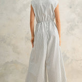 Striped Pattern Jumpsuit with Button Down